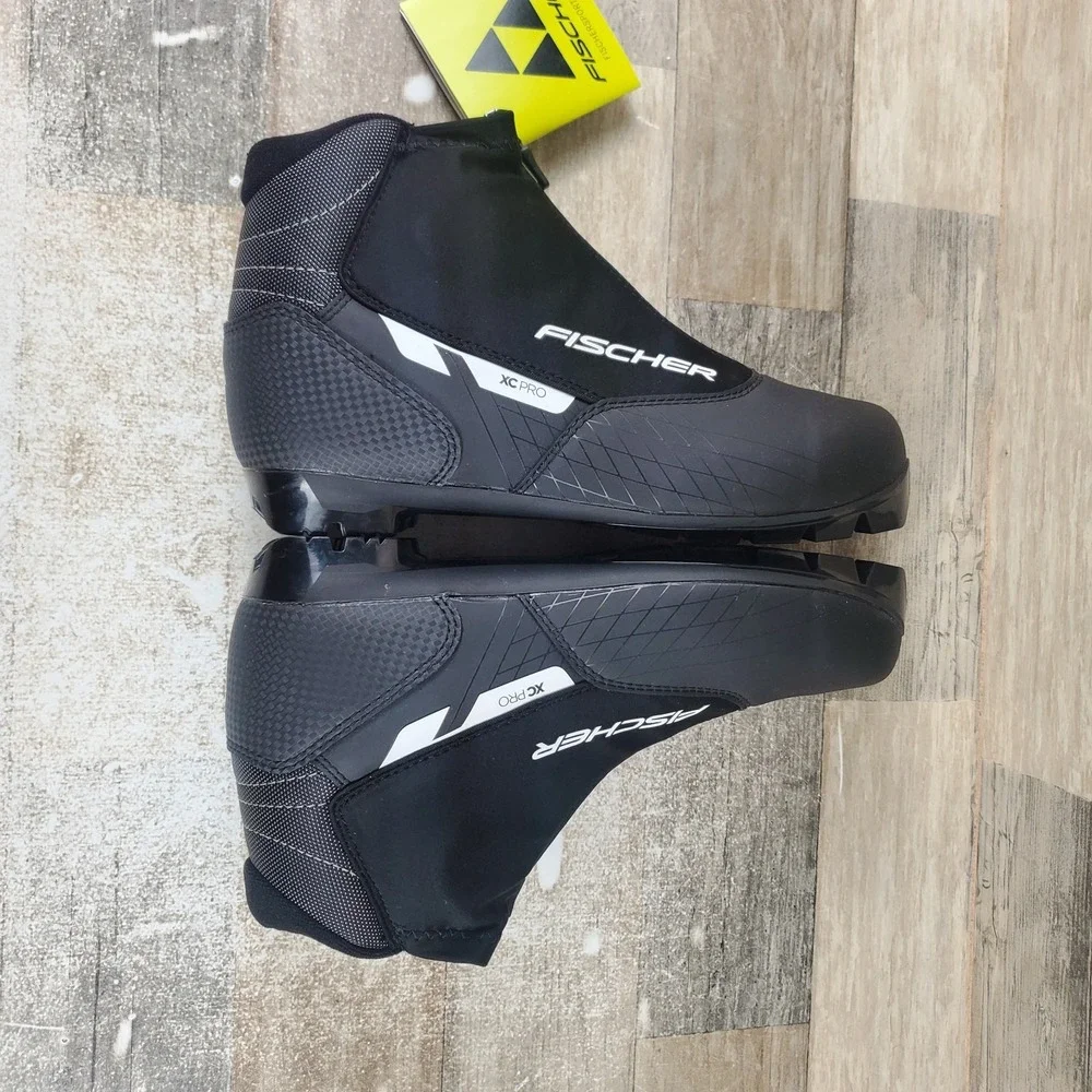 Fischer XC Pro Mens Ski Boot Sz 7.5 Black Leather Comfort Upper Zipper Round Toe